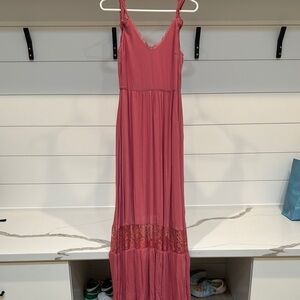 NWT Joyfolie Spring Coal Pink Lace Trim Dress size XS in Wild Rose